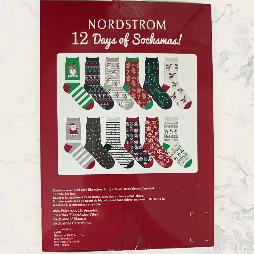 NWT Nordstrom Kids Crew Socks - 12 Days Of Socksmas 12-Pack Multi Size -Sock Siz
